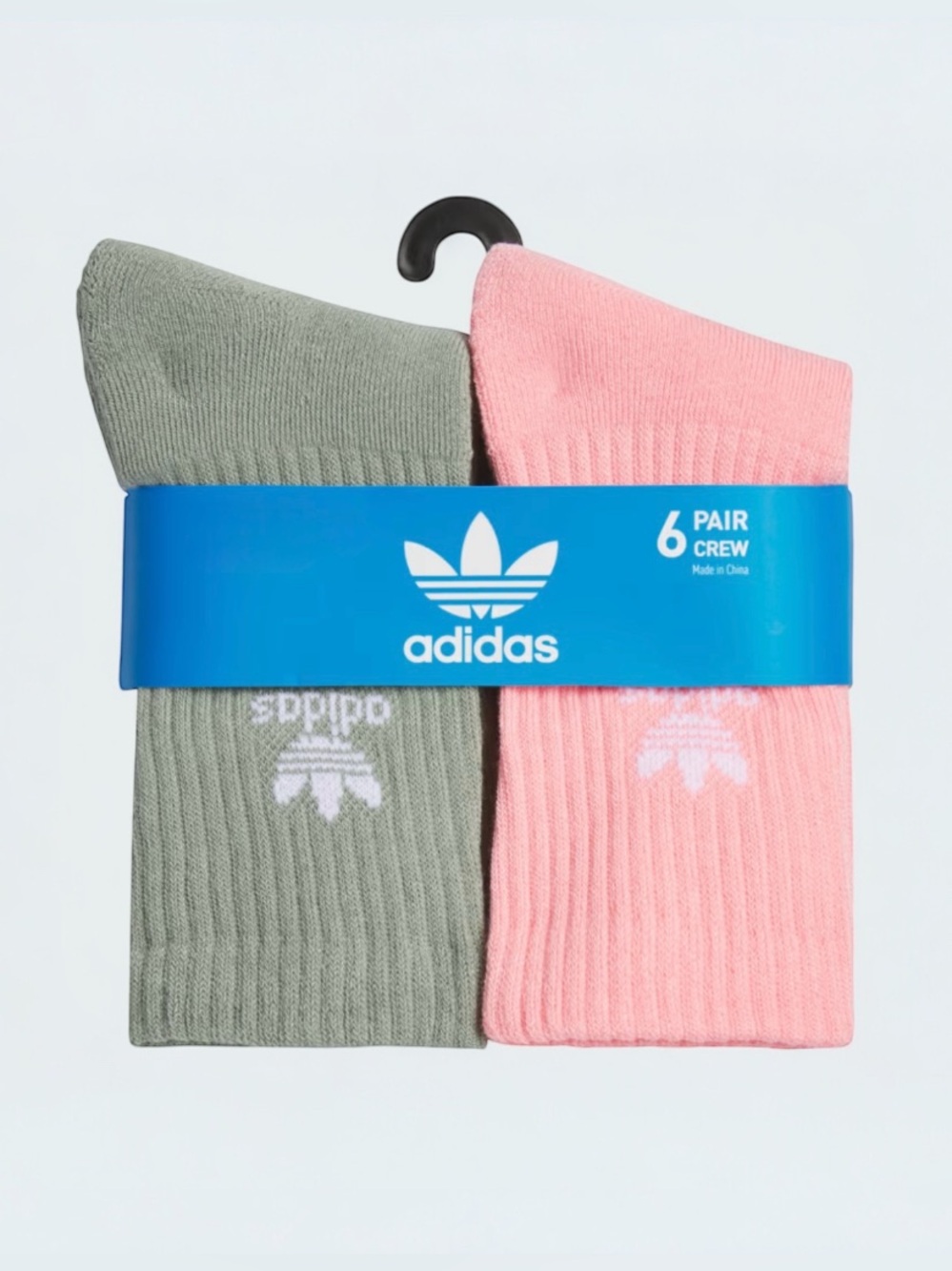 adidas Crew Socks 6-Pack in Sage Green and Pink - Picture 5 of 5